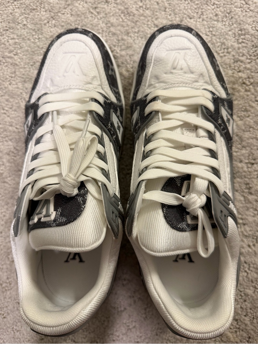 Louis Vuitton White and Black Monogram Low-Top Sneakers